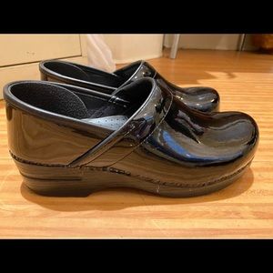 Dansko Black Patent Leather Slip on Clogs